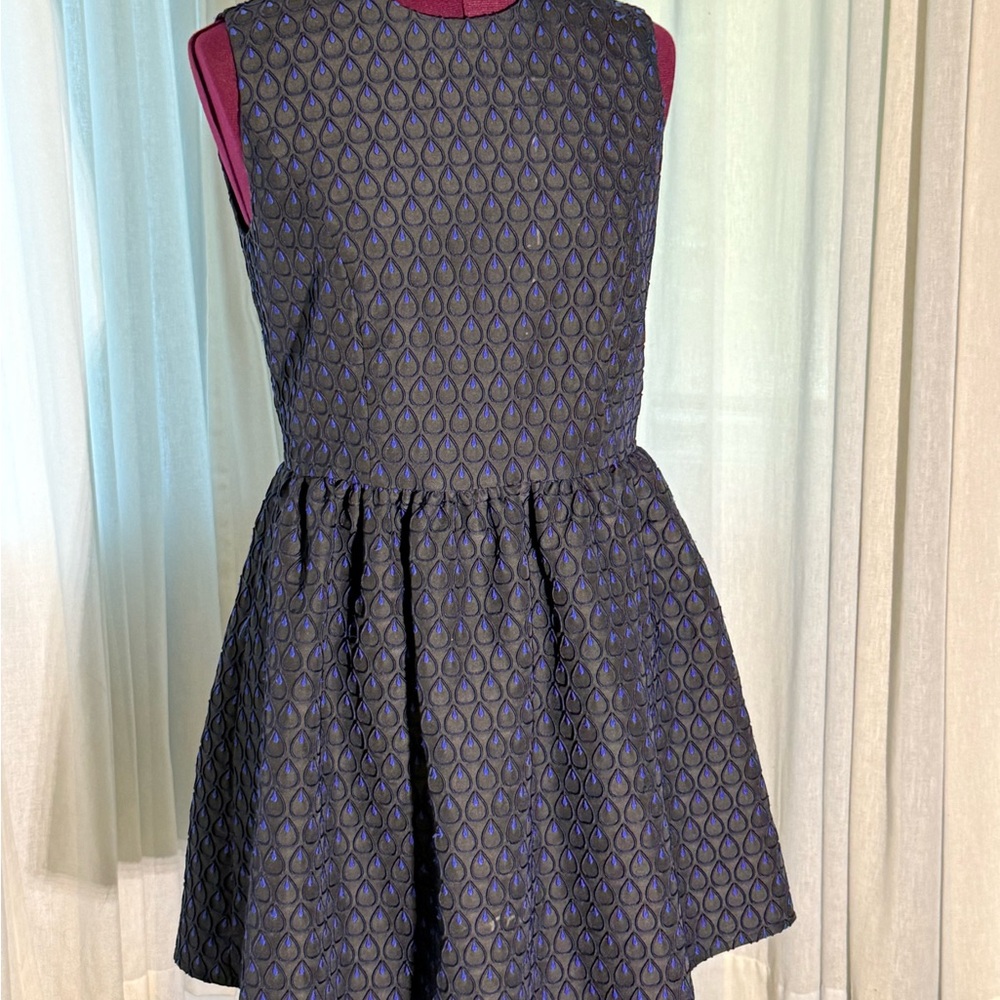 Silk Blend Black & Blue Embroidered Cocktail Dress